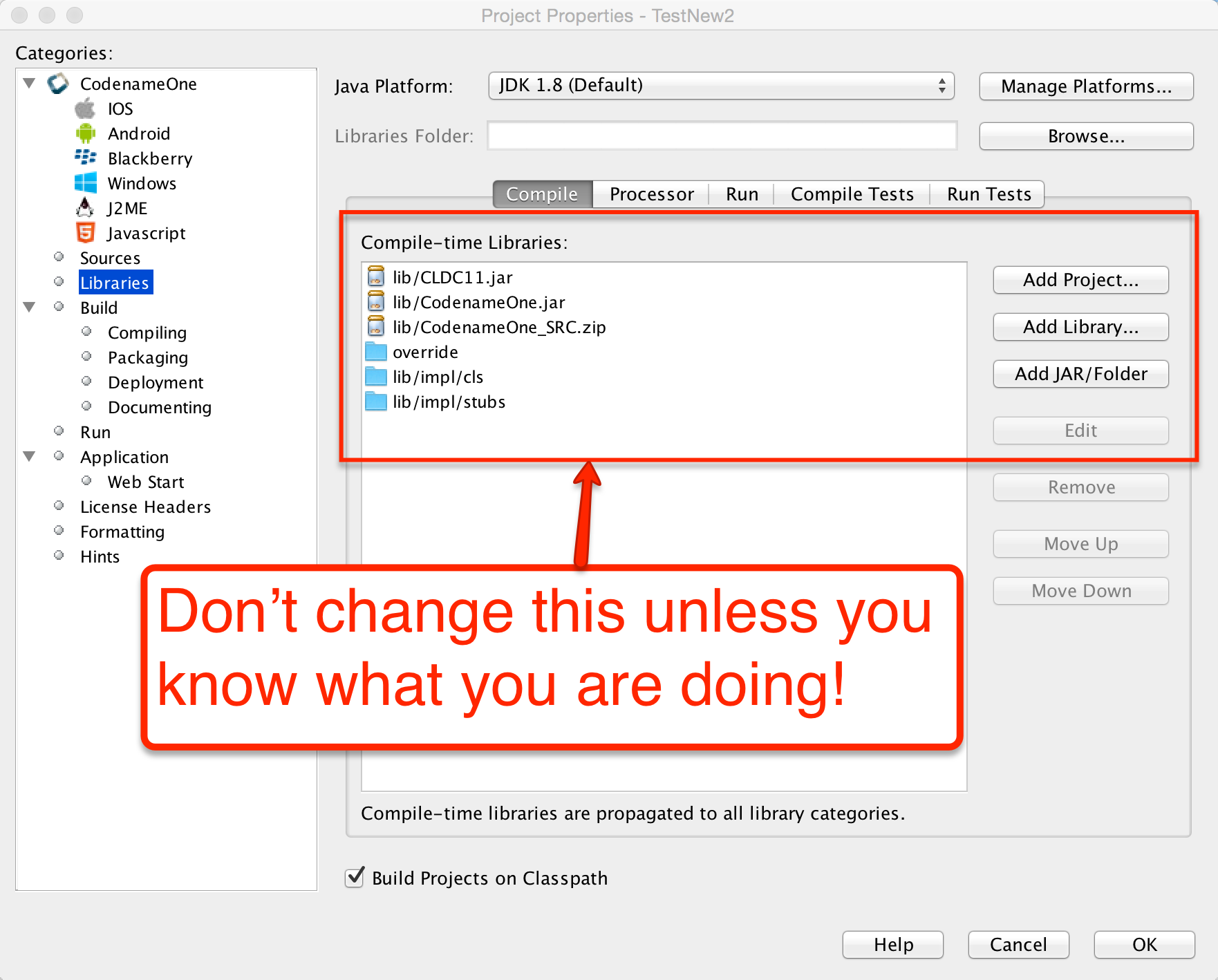 Don’t change the classpath, this is how it should look for a typical Java 8 Codename One application